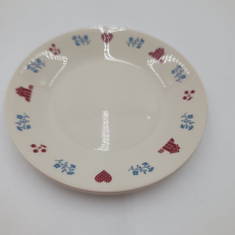 3pc VTG Corelle Hometown Bread Butter Plate Heart House Blue Red 6.75"